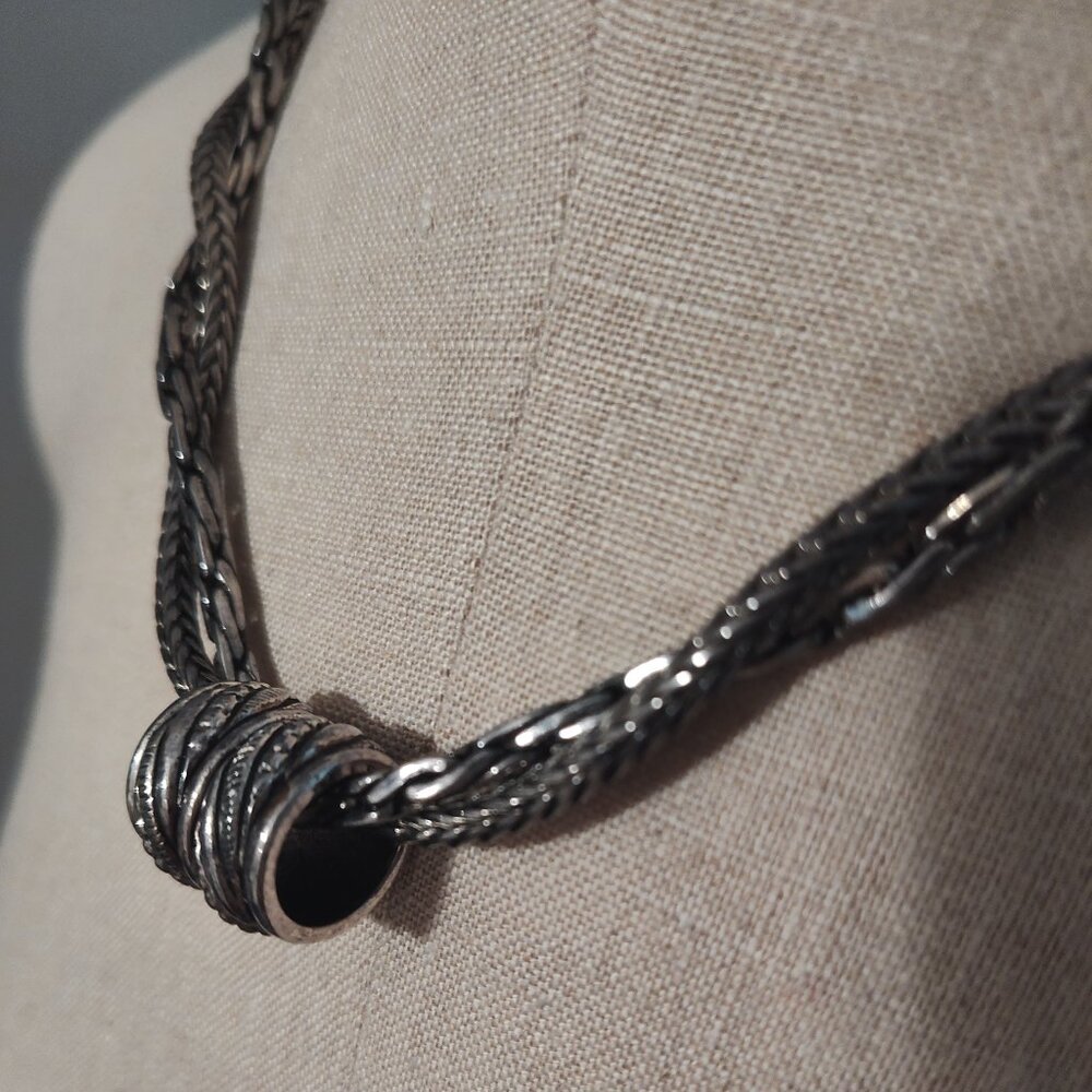 Premier Designs NECKLACE Double Silver Twist Chain with Large Barrel Pendant